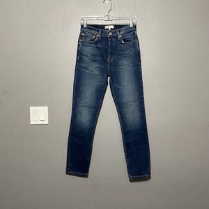 RE/DONE Originals High Rise Ankle Crop Jeans in Midnight Blue Size 26